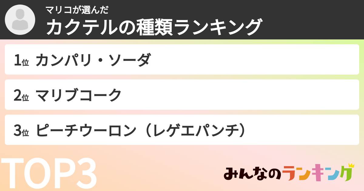 マリコさんの「カクテルの種類ランキング」