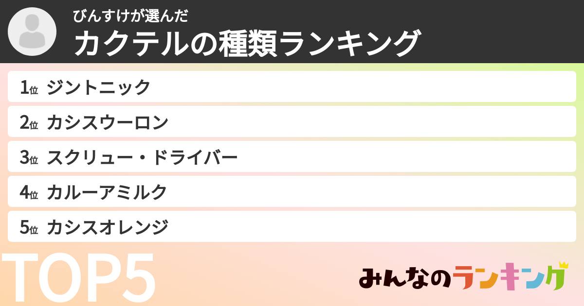 びんすけさんの「カクテルの種類ランキング」