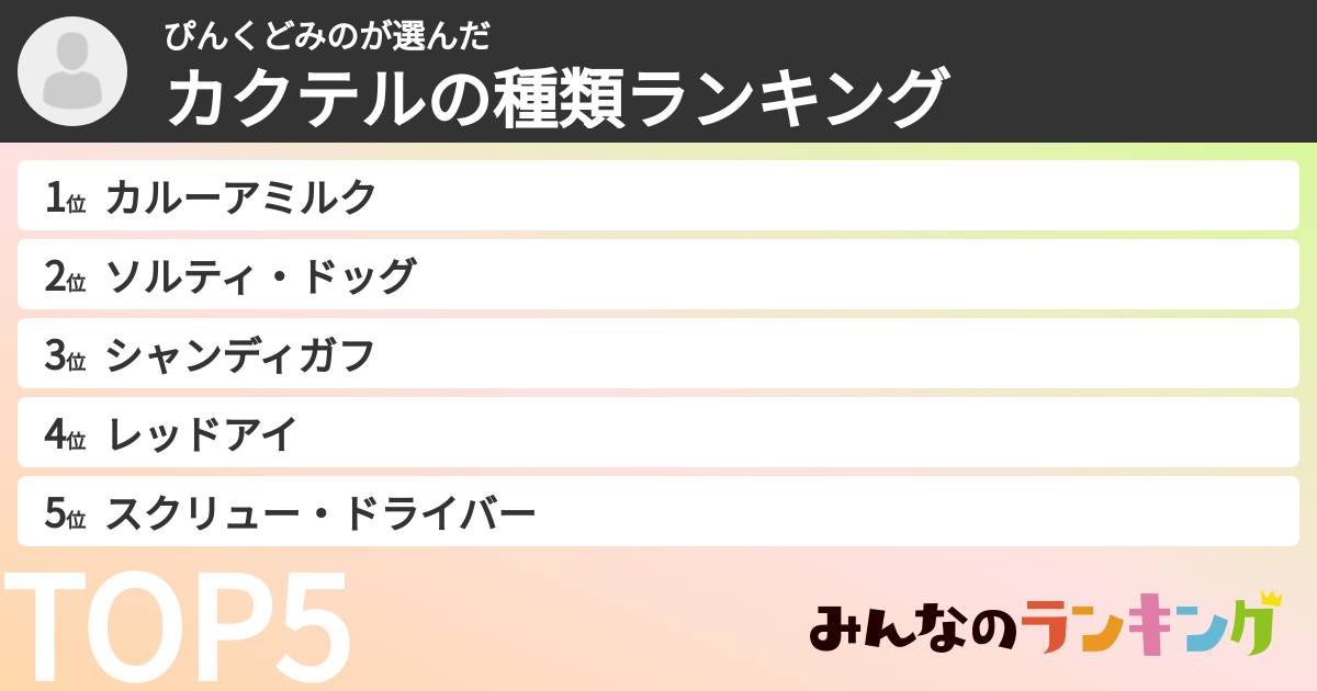 ぴんくどみのさんの「カクテルの種類ランキング」