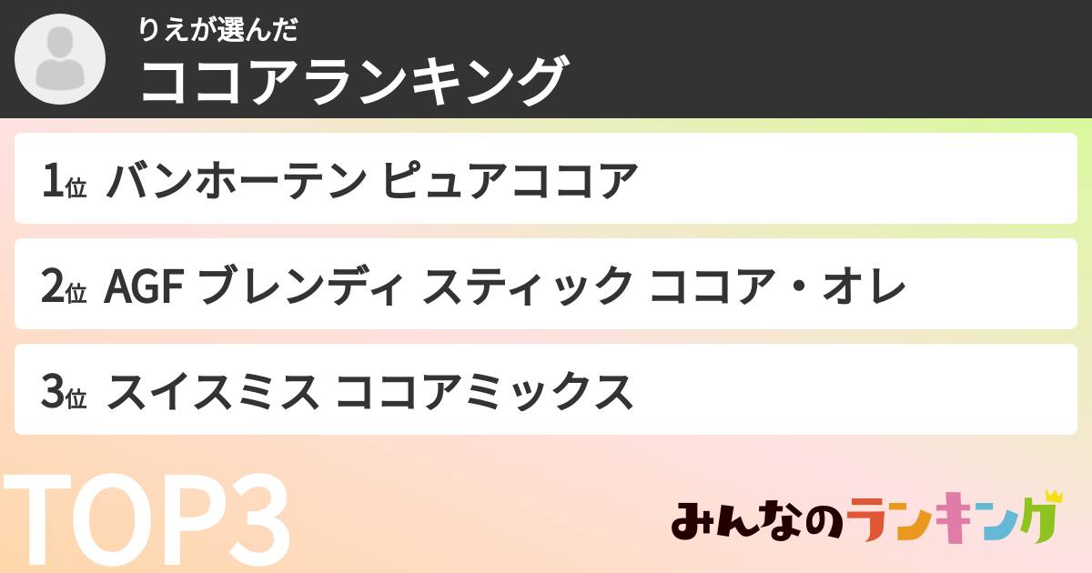 りえさんの「ココアランキング」