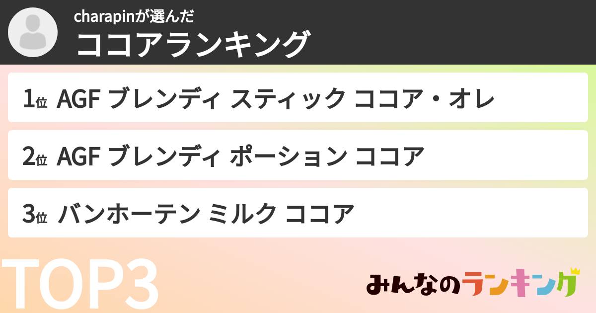 charapinさんの「ココアランキング」