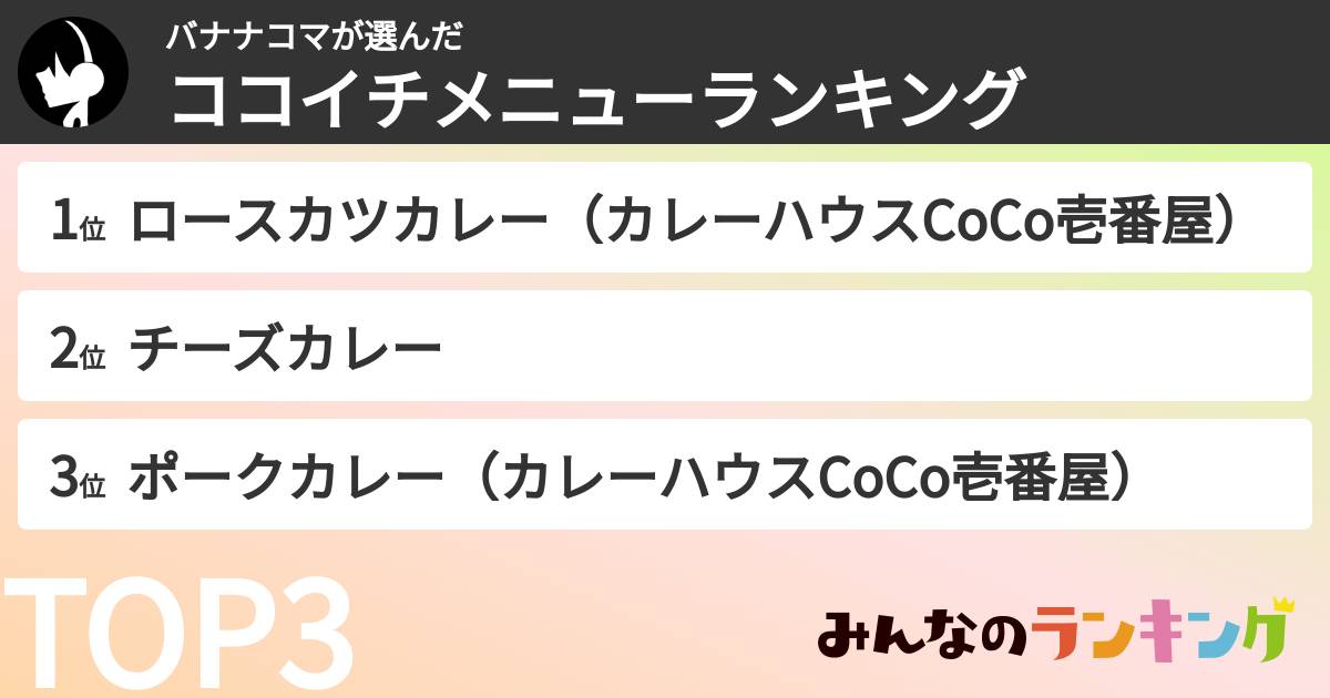 バナナコマさんの「ココイチメニューランキング」