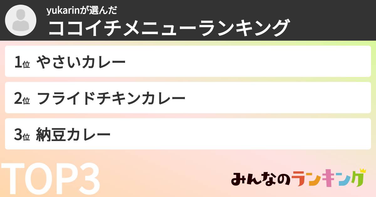 yukarinさんの「ココイチメニューランキング」