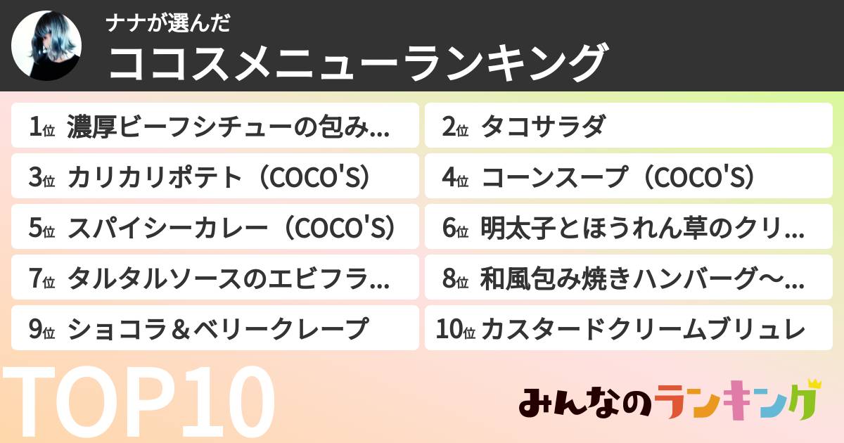 ナナさんの「ココスメニューランキング」
