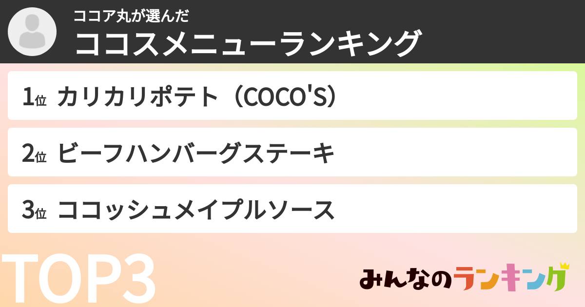 ココア丸さんの「ココスメニューランキング」