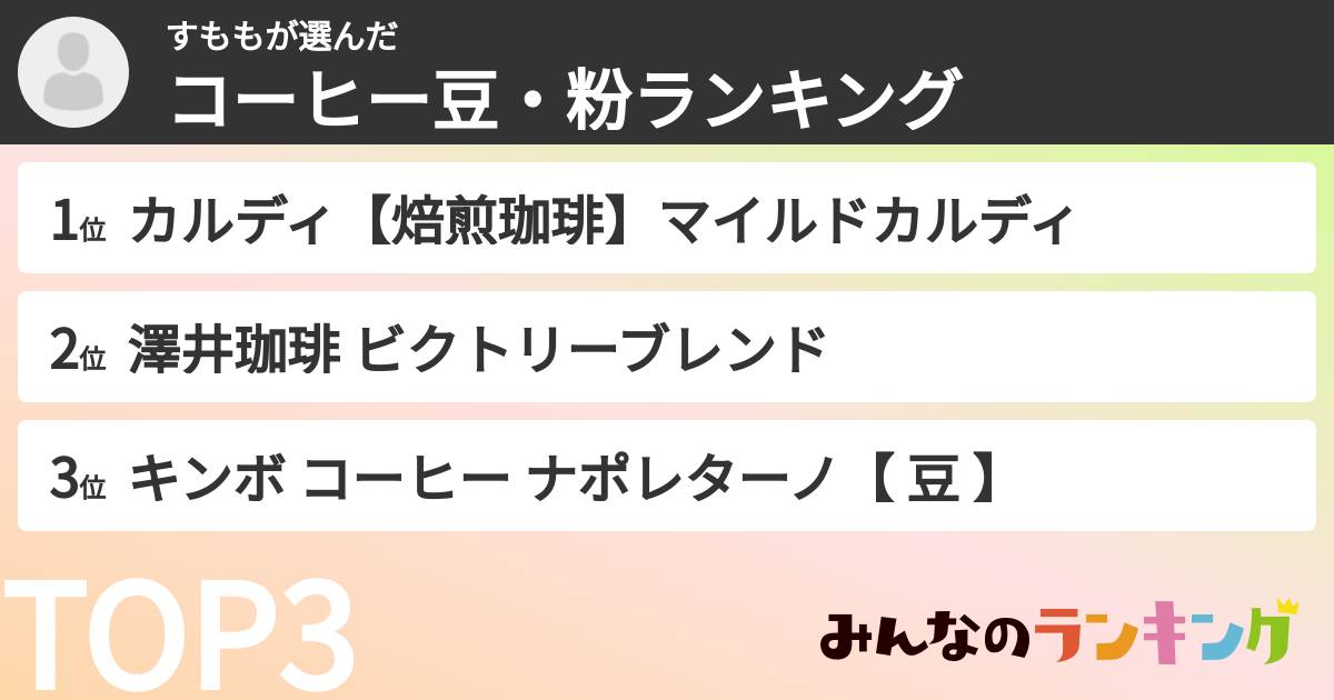すももさんの「コーヒー豆・粉ランキング」
