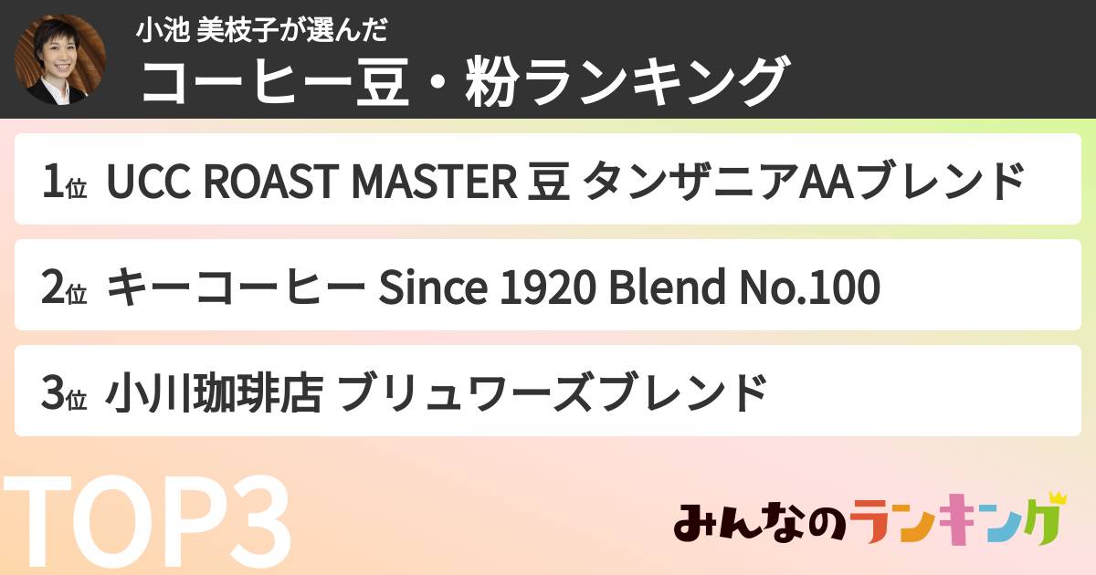 小池 美枝子さんの「コーヒー豆・粉ランキング」