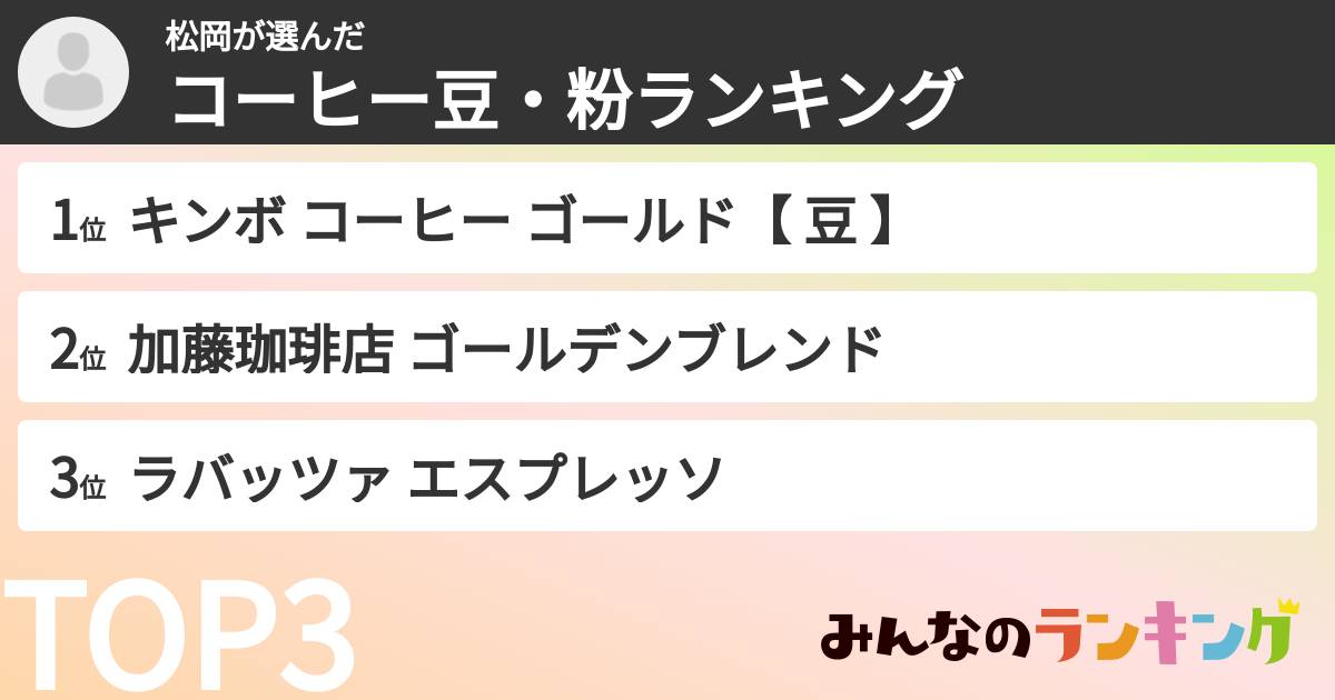 松岡さんの「コーヒー豆・粉ランキング」