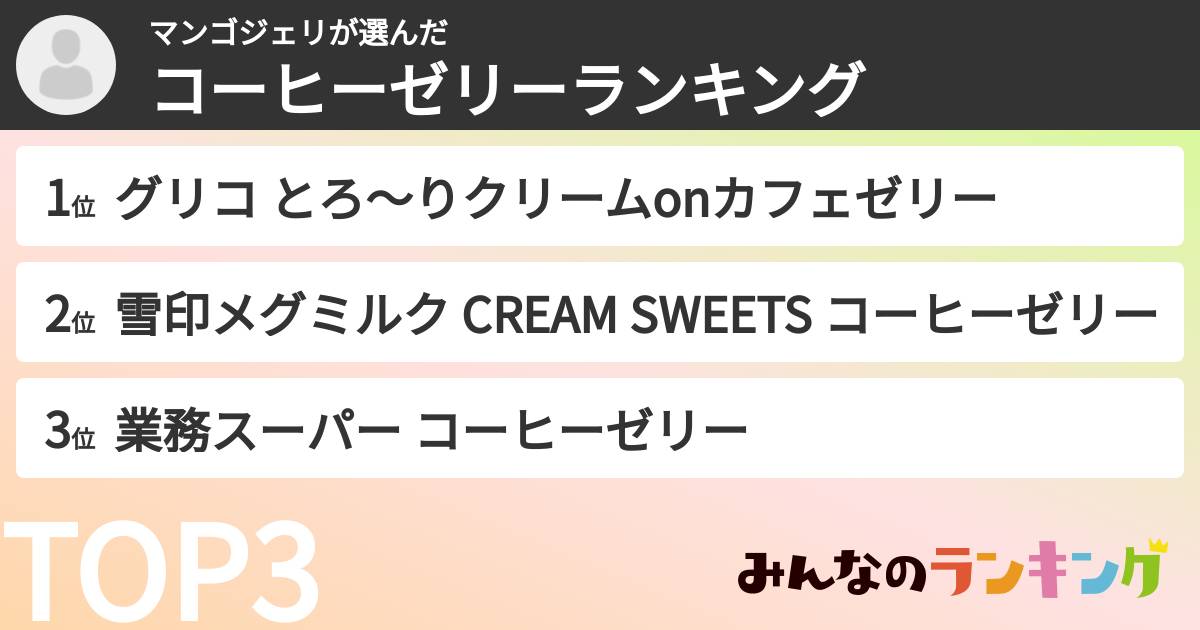 マンゴジェリさんの「コーヒーゼリーランキング」