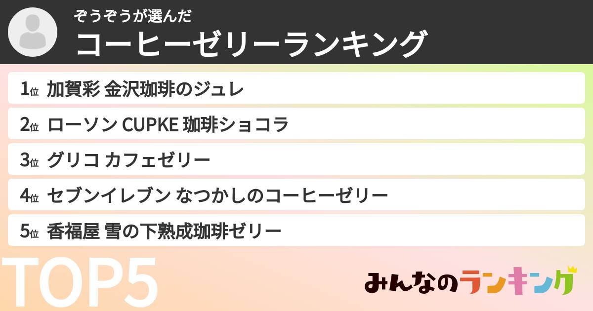 ぞうぞうさんの「コーヒーゼリーランキング」