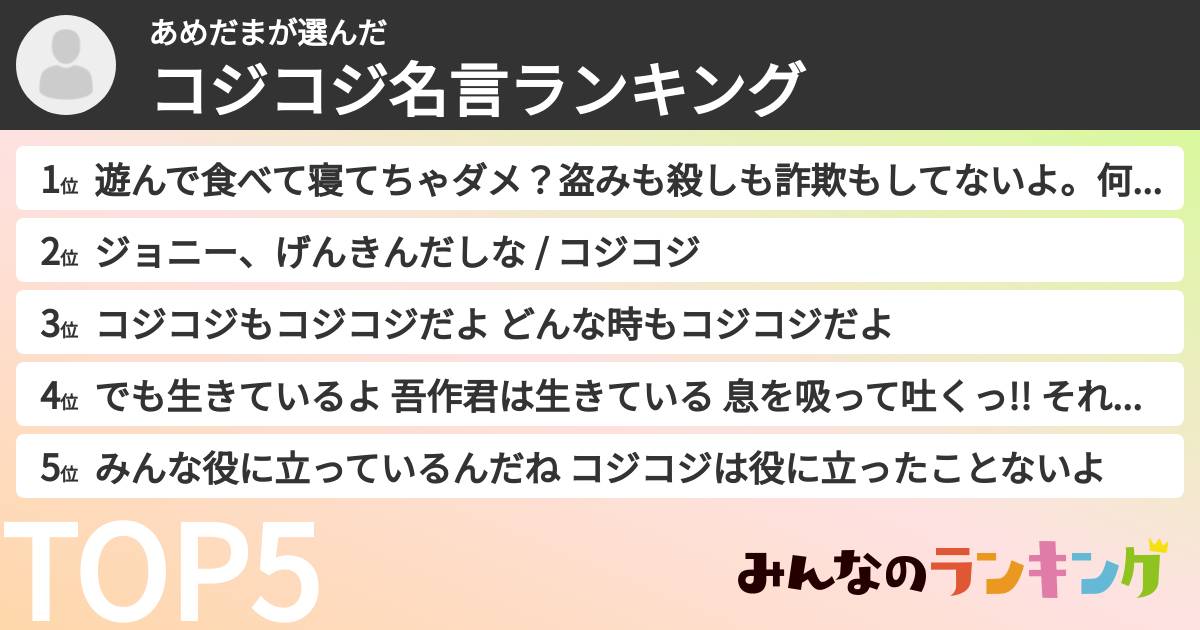あめだまさんの「コジコジ名言ランキング」