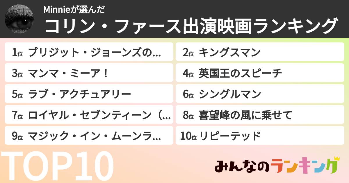 Minnieさんの「コリン・ファース出演映画ランキング」
