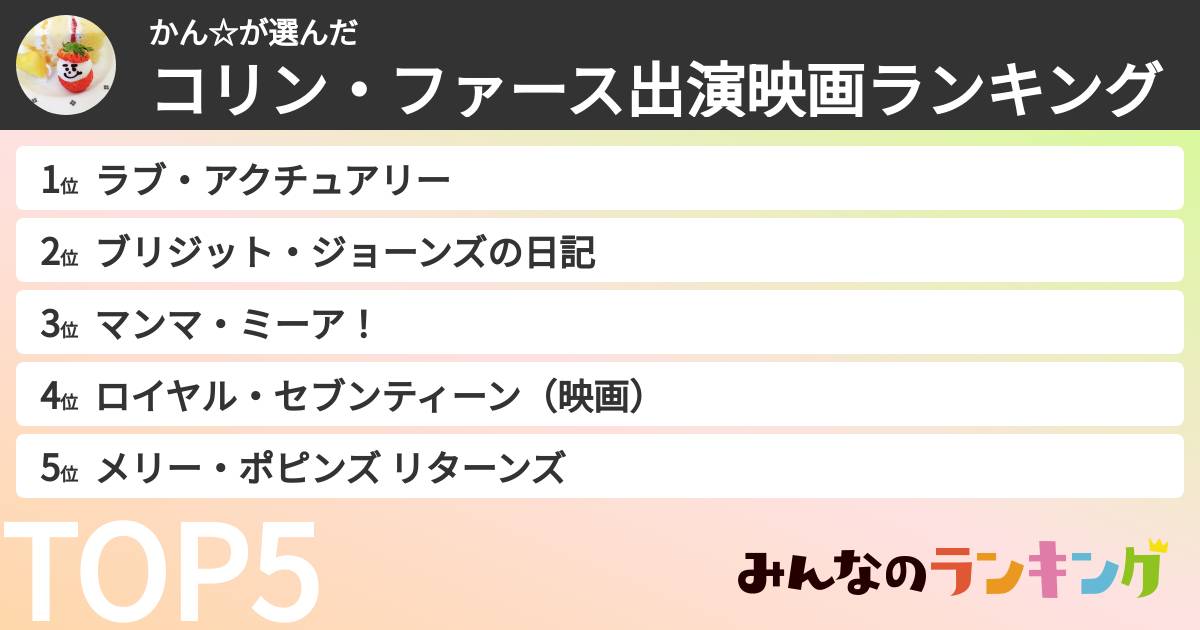 かん☆さんの「コリン・ファース出演映画ランキング」