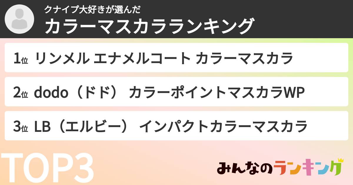 クナイプ大好きさんの「カラーマスカラランキング」