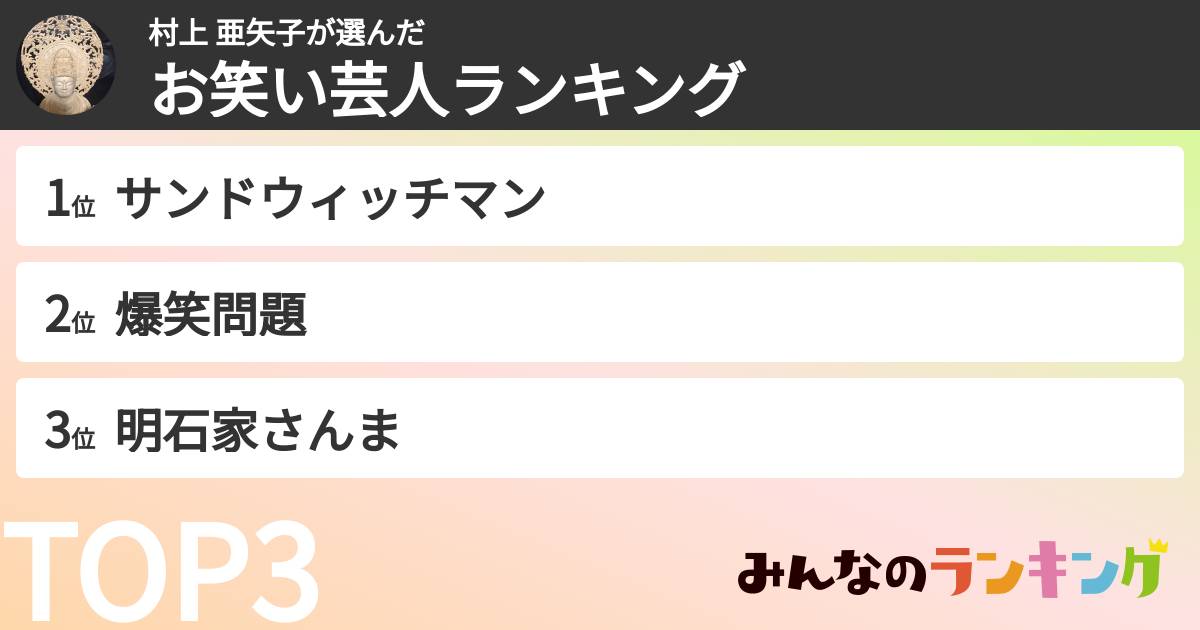 村上 亜矢子さんの「お笑い芸人ランキング」