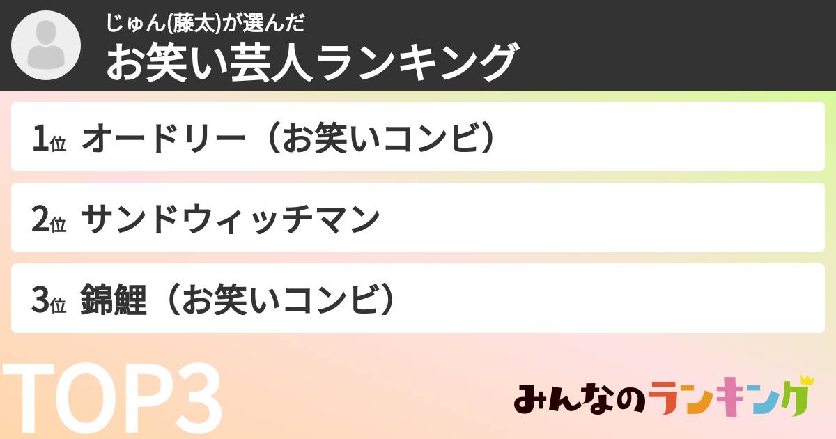 じゅん(藤太)さんの「お笑い芸人ランキング」