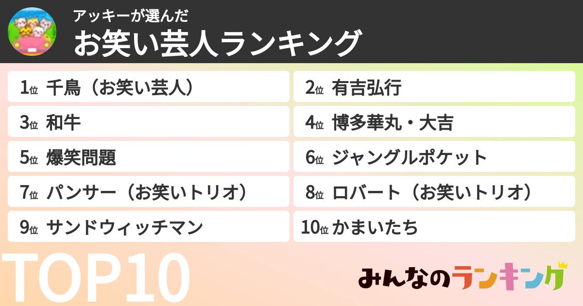アッキーさんの「お笑い芸人ランキング」