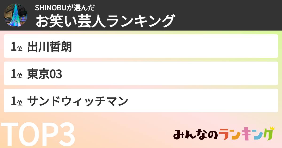 SHINOBUさんの「お笑い芸人ランキング」
