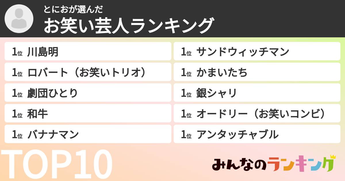 とにおさんの「お笑い芸人ランキング」