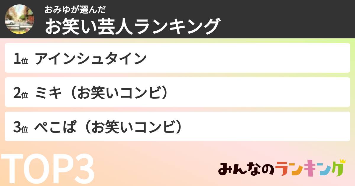 おみゆさんの「お笑い芸人ランキング」