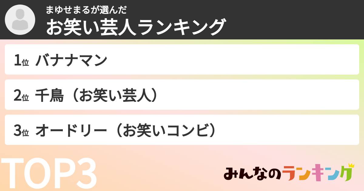 まゆせまるさんの「お笑い芸人ランキング」