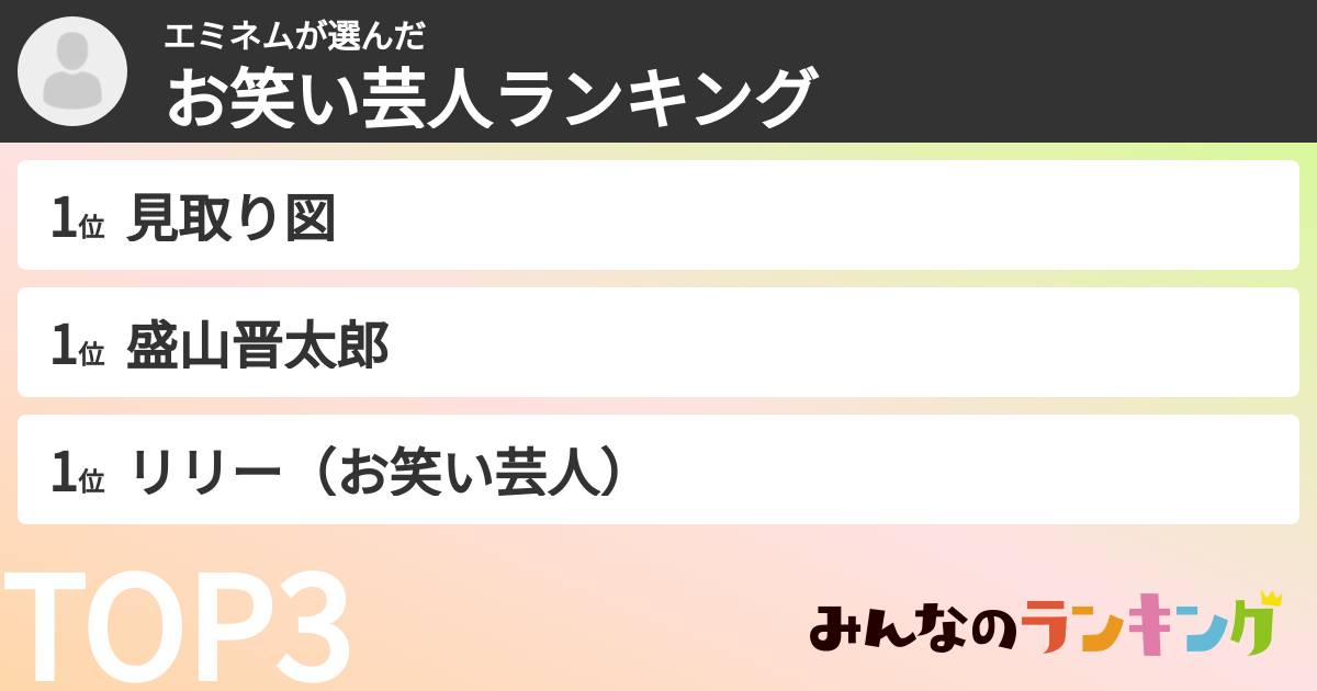 エミネムさんの「お笑い芸人ランキング」