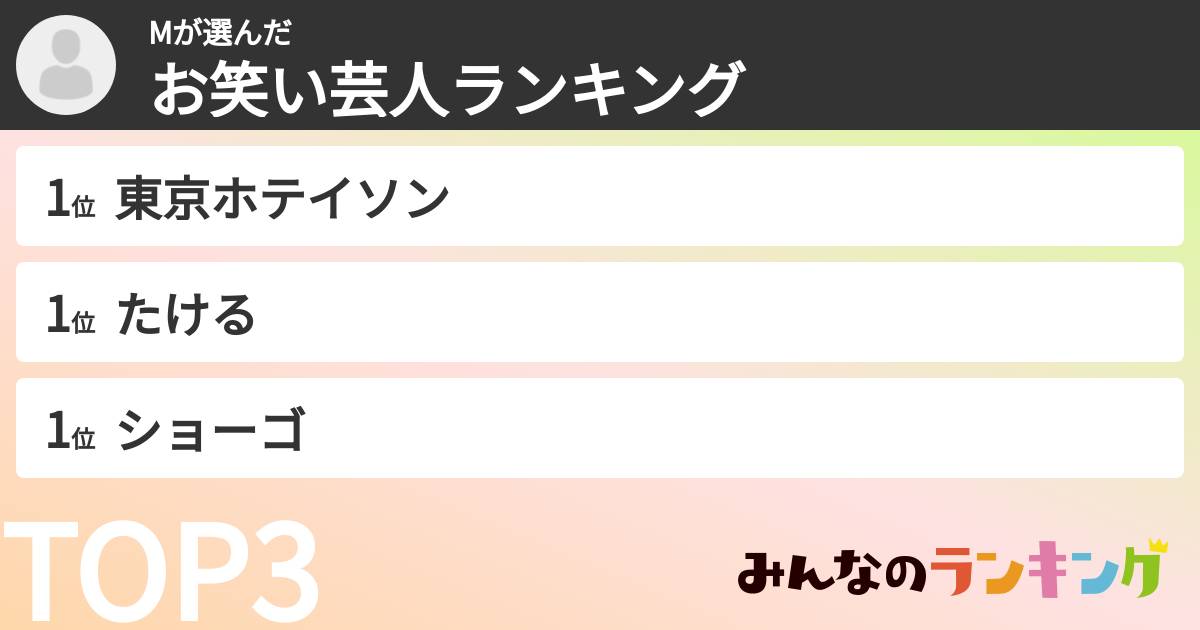 Mさんの「お笑い芸人ランキング」