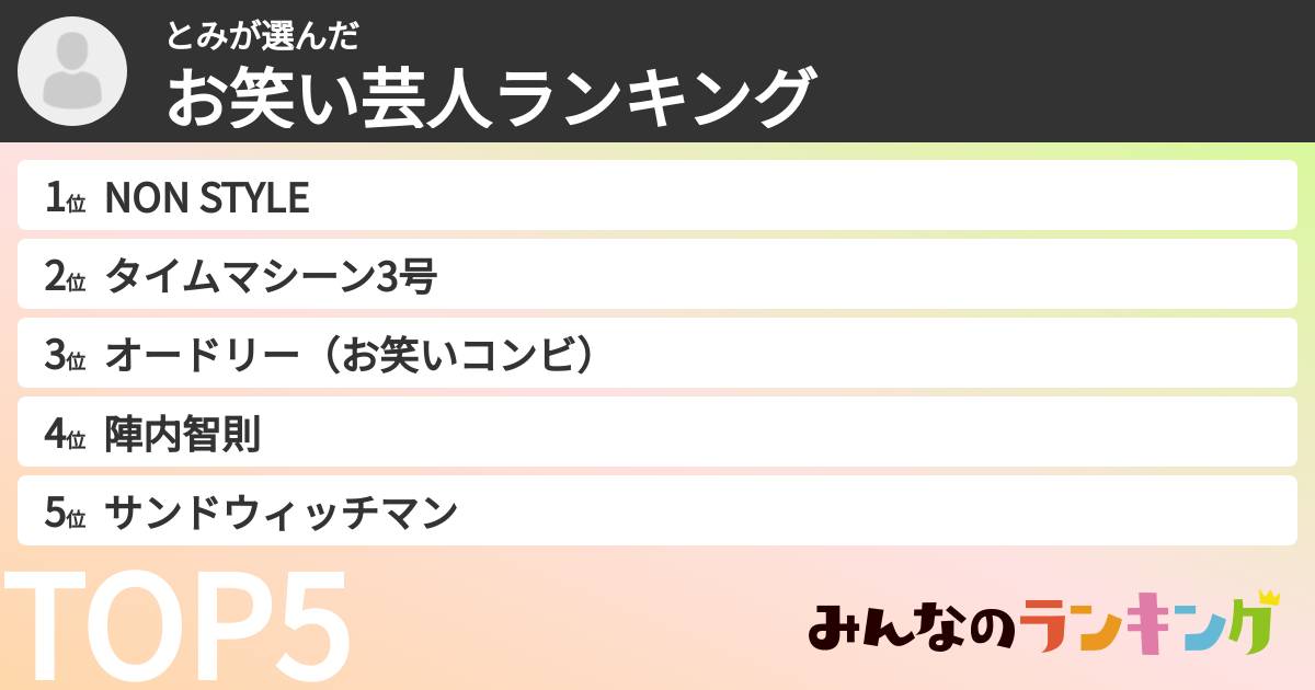 とみさんの「お笑い芸人ランキング」