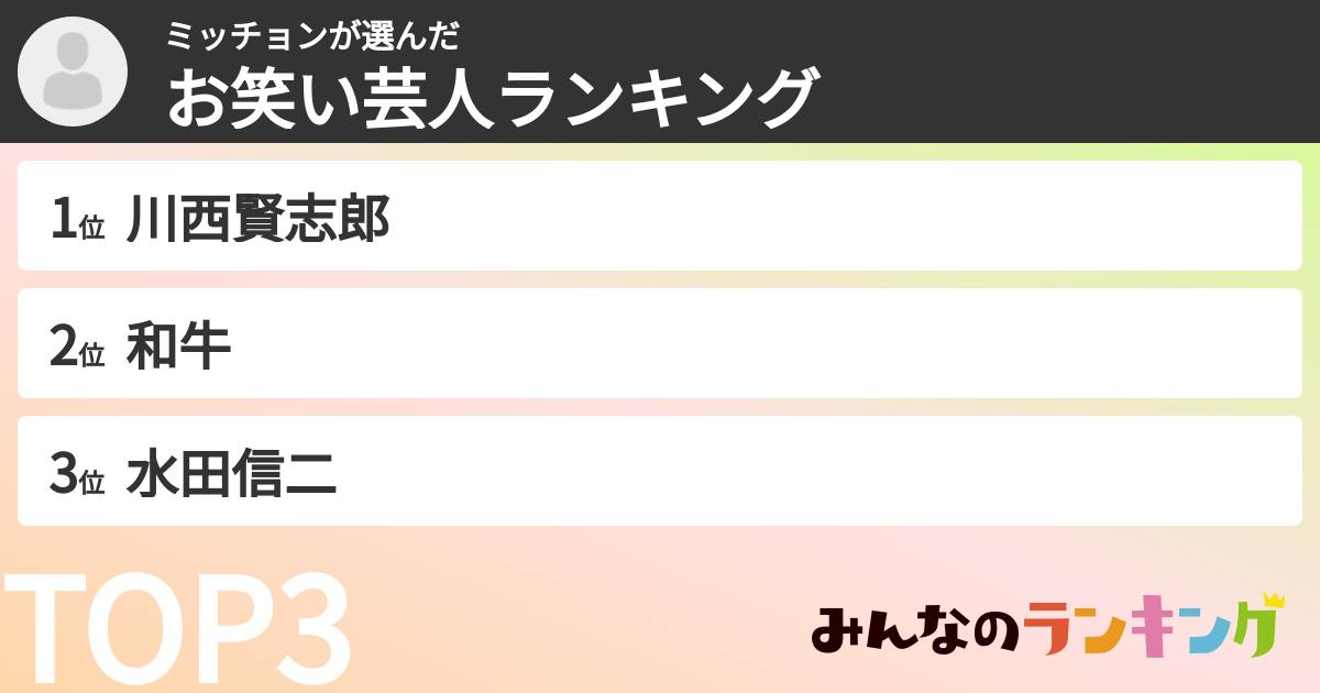 ミッチョンさんの「お笑い芸人ランキング」