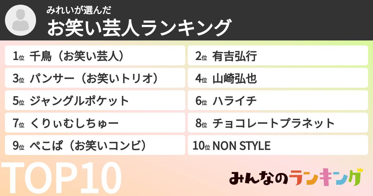 みれいさんの「お笑い芸人ランキング」