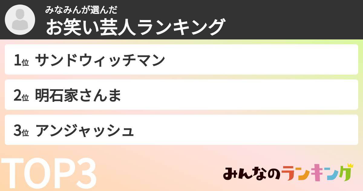 みなみんさんの「お笑い芸人ランキング」