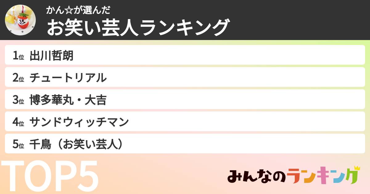 かん☆さんの「お笑い芸人ランキング」
