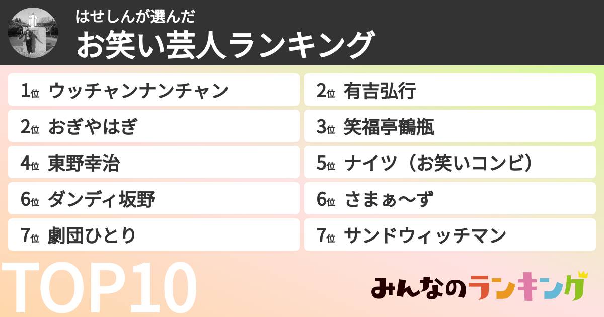 はせしんさんの「お笑い芸人ランキング」
