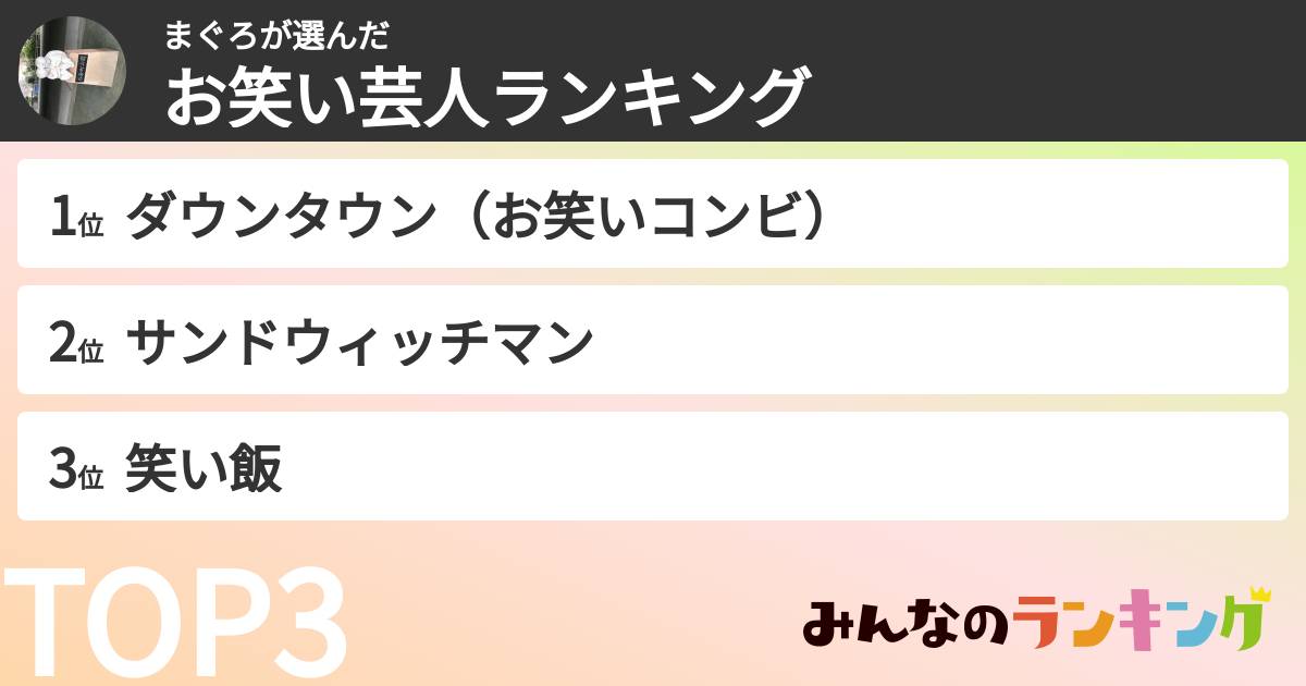 まぐろさんの「お笑い芸人ランキング」