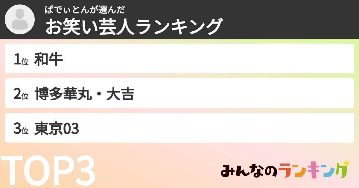 ぱでぃとんさんの「お笑い芸人ランキング」