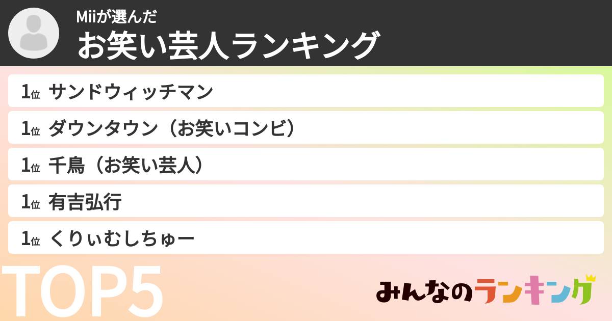 Miiさんの「お笑い芸人ランキング」