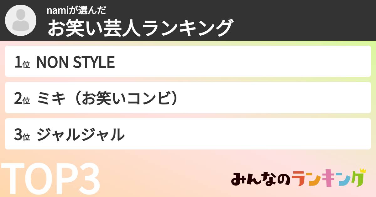 namiさんの「お笑い芸人ランキング」
