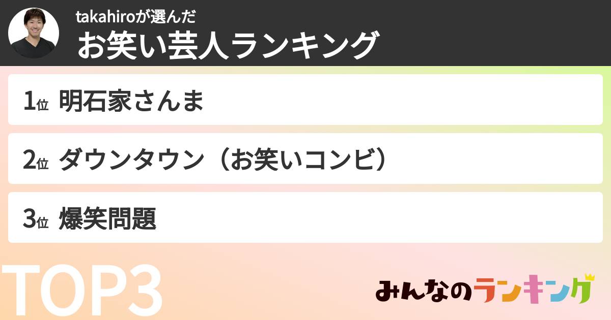 takahiroさんの「お笑い芸人ランキング」