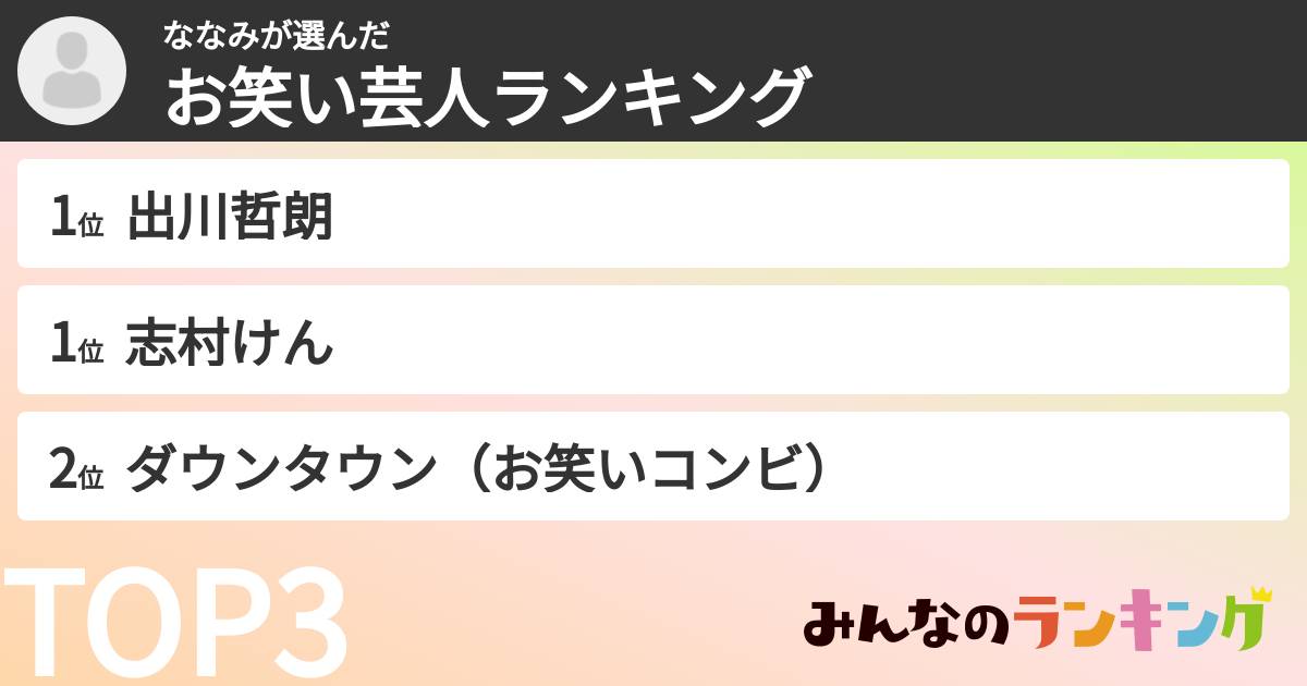 ななみさんの「お笑い芸人ランキング」