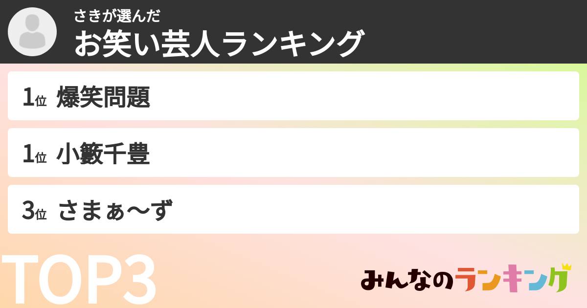 さきさんの「お笑い芸人ランキング」