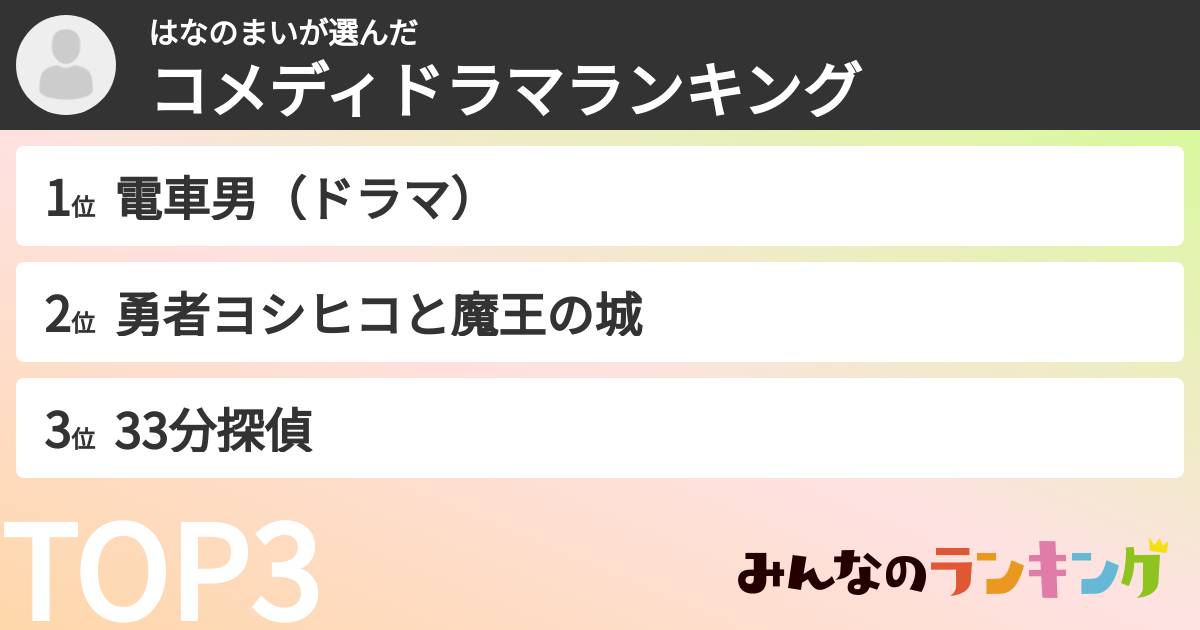 はなのまいさんの「コメディドラマランキング」