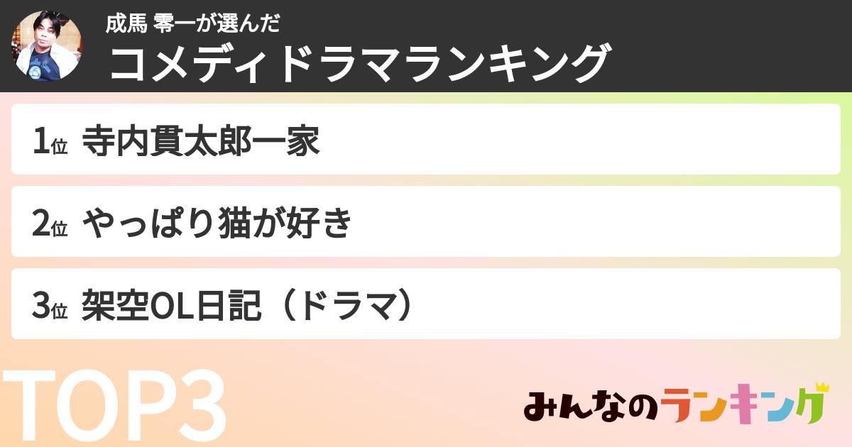 成馬 零一さんの「コメディドラマランキング」