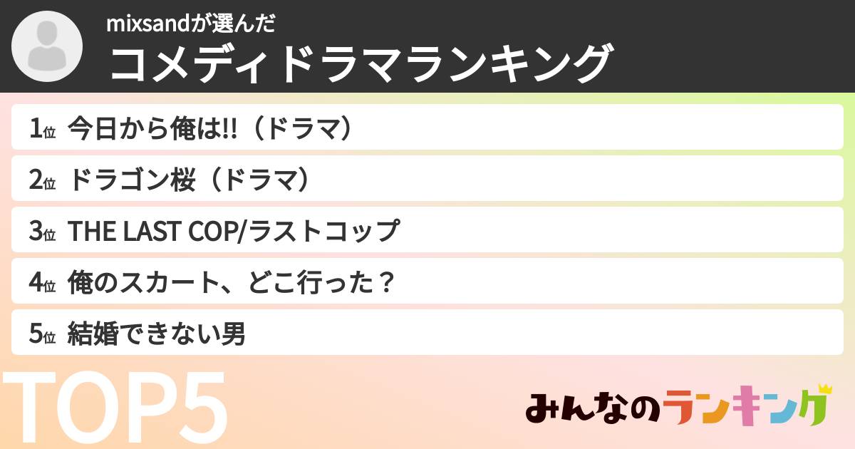 mixsandさんの「コメディドラマランキング」