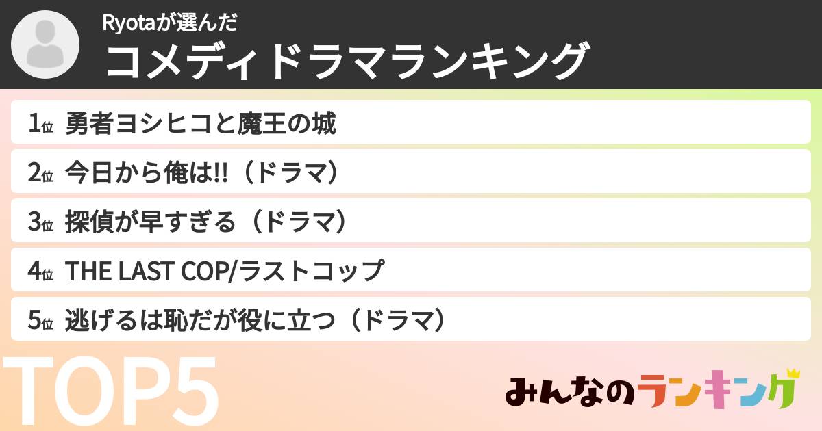 Ryotaさんの「コメディドラマランキング」