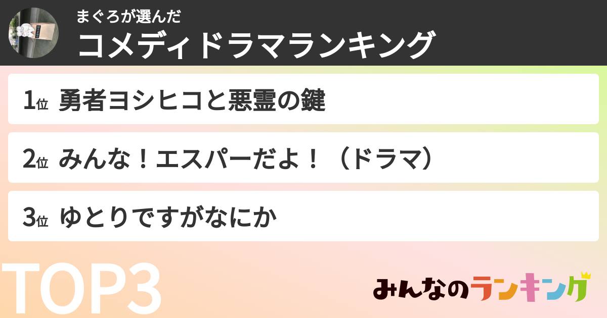 まぐろさんの「コメディドラマランキング」
