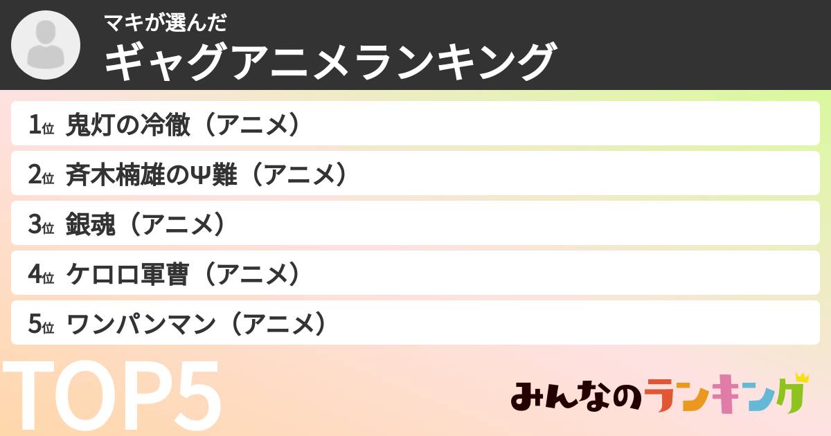 マキさんの「ギャグアニメランキング」