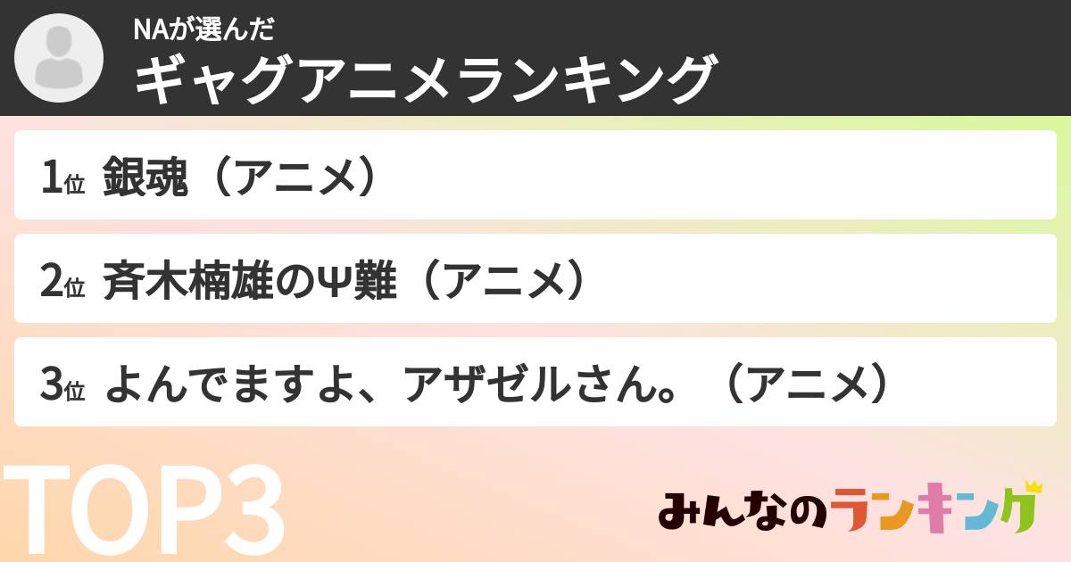 NAさんの「ギャグアニメランキング」