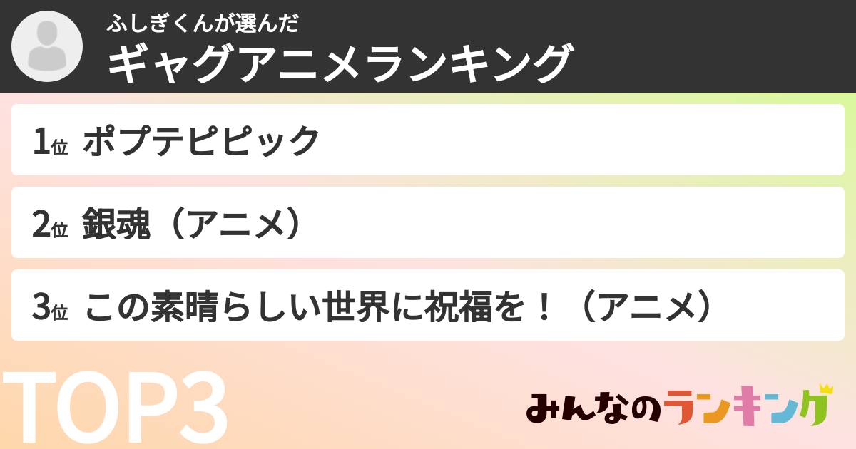 ふしぎくんさんの「ギャグアニメランキング」