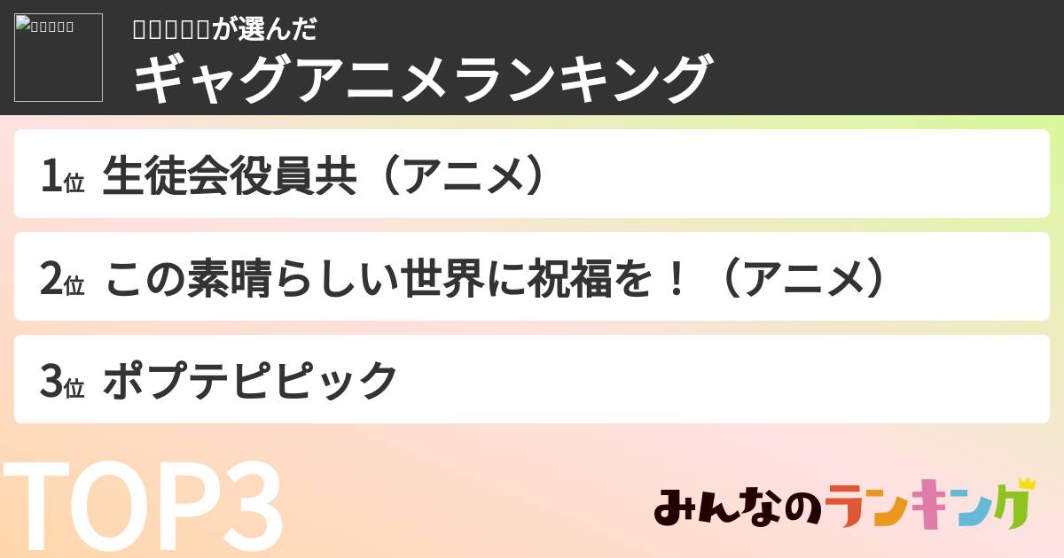🔻𝕂𝕪𝕠🔻さんの「ギャグアニメランキング」