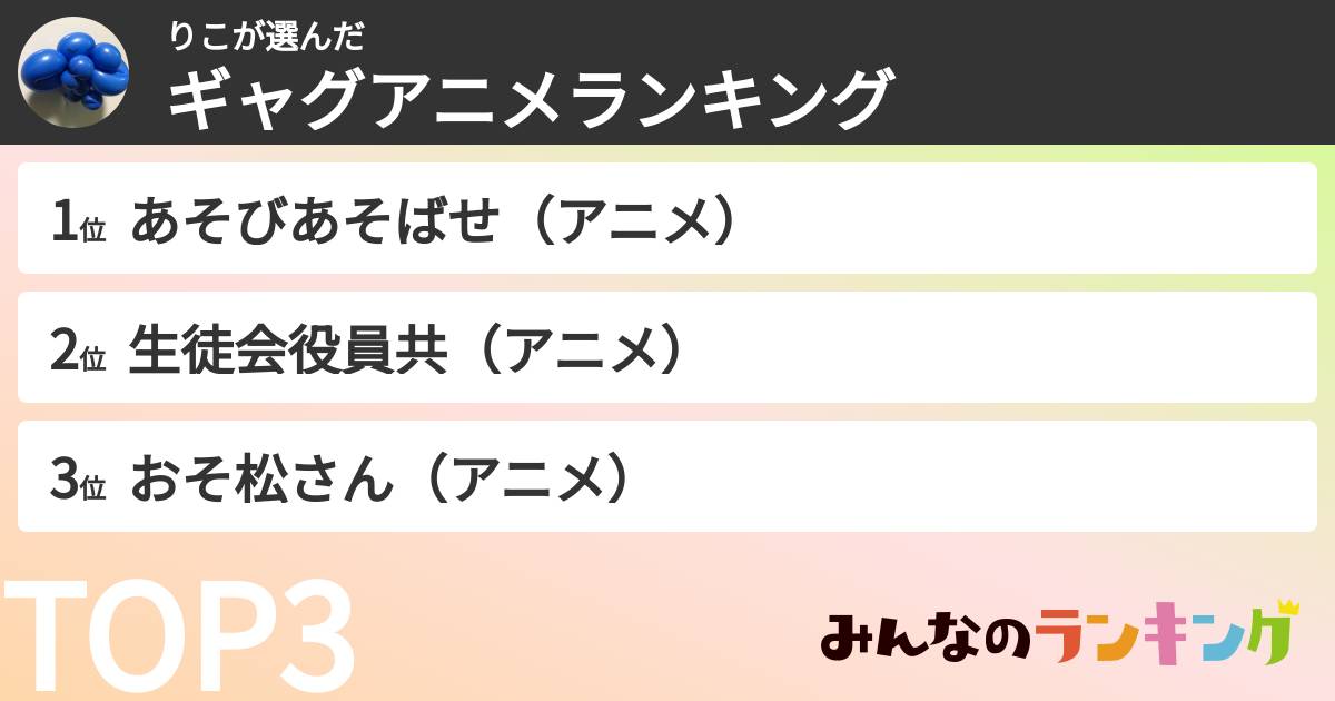 りこさんの「ギャグアニメランキング」